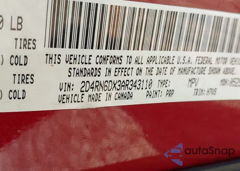 2010 Dodge Grand Caravan Crew z USA, uszkodzony, nr VIN 2D4RN6DX3AR343110